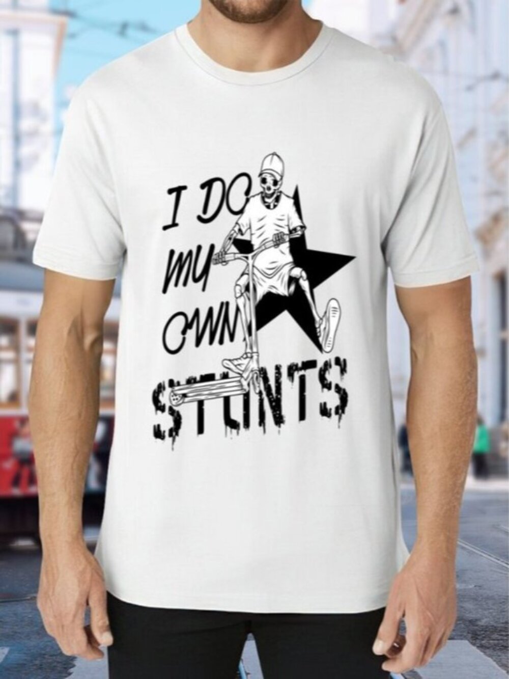 Skeleton Scooter Graphic Tee - White